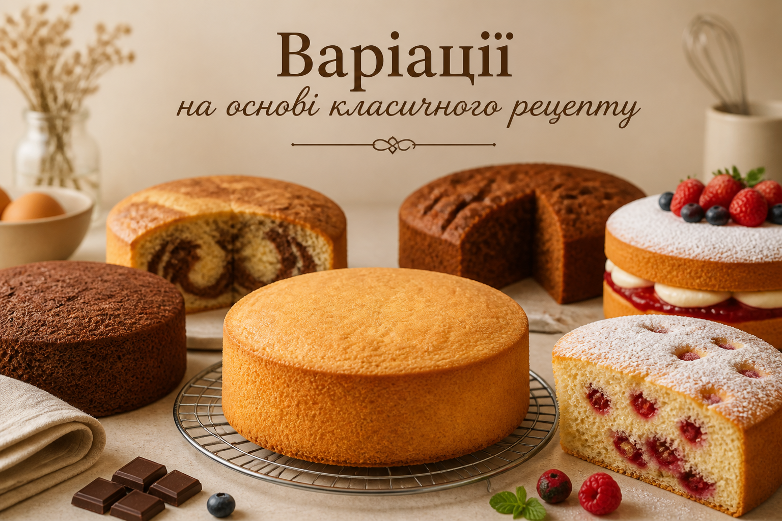 Варіації на основі класичного рецепту — иллюстрация к статье «надійний та перевірений рецепт бісквіту»