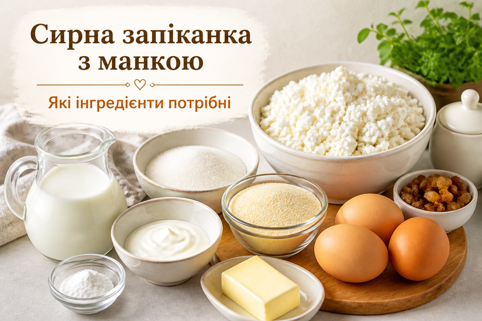 Які інгредієнти потрібні — иллюстрация к статье «сирна запіканка з манкою рецепт»